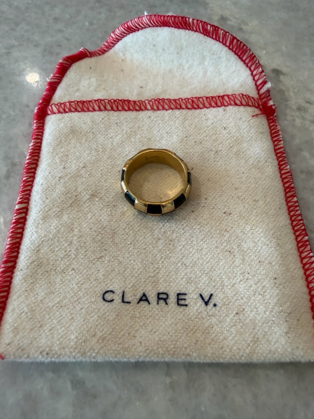 New with bag Clare V. 14k Gold Plated Ring with Black Enamel Panels - Picture 2 of 3
